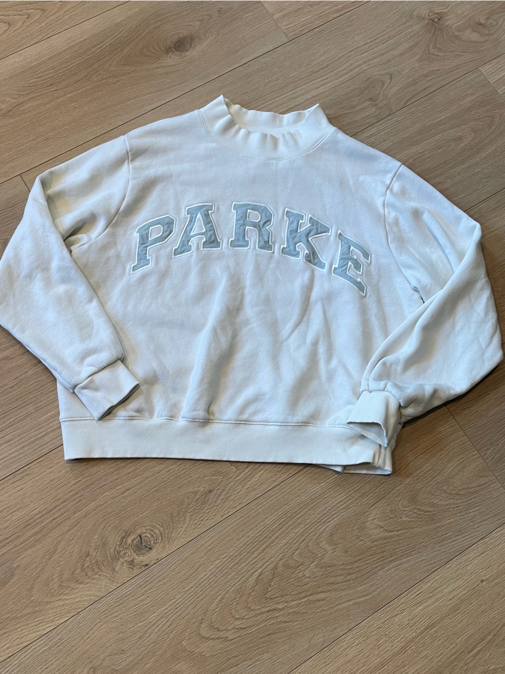 Parke Bridal Varsity White & Blue Crewneck Sweater - size L/XL